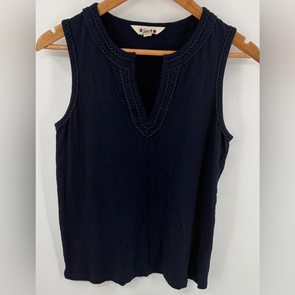 Boden Navy V-Neck Scallop Trim Lightweight Sleeveless Top Women’s 6 Minimalist